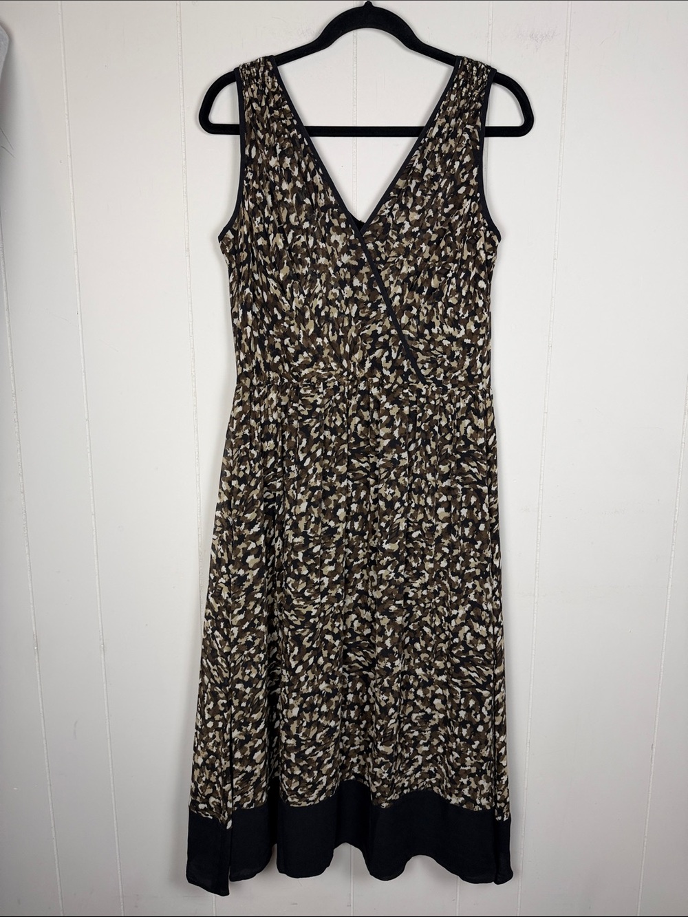 Talbots Pure Silk Vintage Faux Wrap Abstract Camo Print Midi Dress Size 10 - Picture 1 of 15